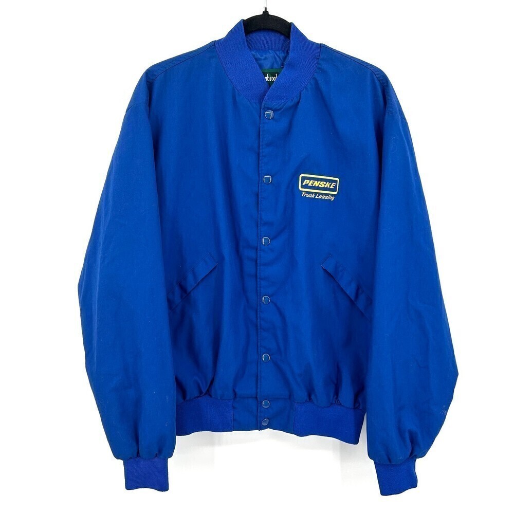 DUNBROOKE Vintage Penske Embroidered Blue Yellow Truck Leasing Jacket Size Large